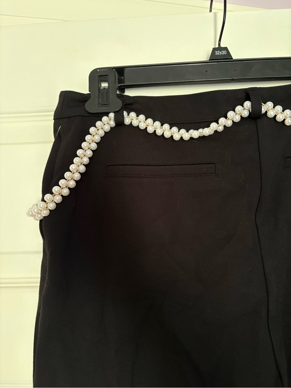 Zac & Rachel Black Wide Leg Pants with Pearl Chain